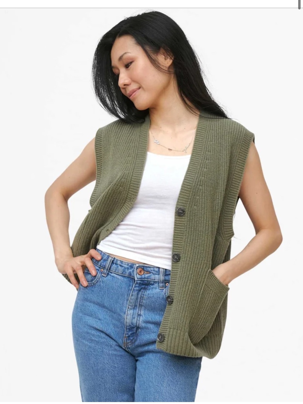 Oliver Charles Summer Cardigan Vest in Sage Green Size XL